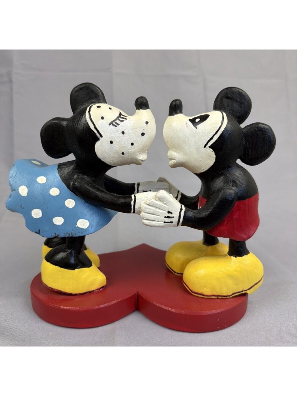 VTG 1930s Folk Art Mickey & Minnie Mouse Disney Wood Figures Kissing True Love